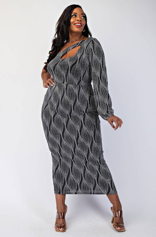 SABRINA Women's Plus-size Glitter Knit One-Shoulder Dress with Cutout