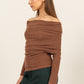 HYFVE Brown Fuzzy Off-the-Shoulder Textured Knit Top