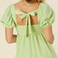 LILOU Light Green Tie Back Dress with Puff Sleeves