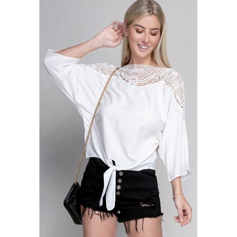 Lace trim blouse with tie