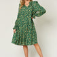 DOUBLE TAKE Full Size Printed Ruffle Hem Long Sleeve Dress