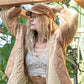 POL Quilting Patch Button Up Cable Knit Jacket in Camel Multi