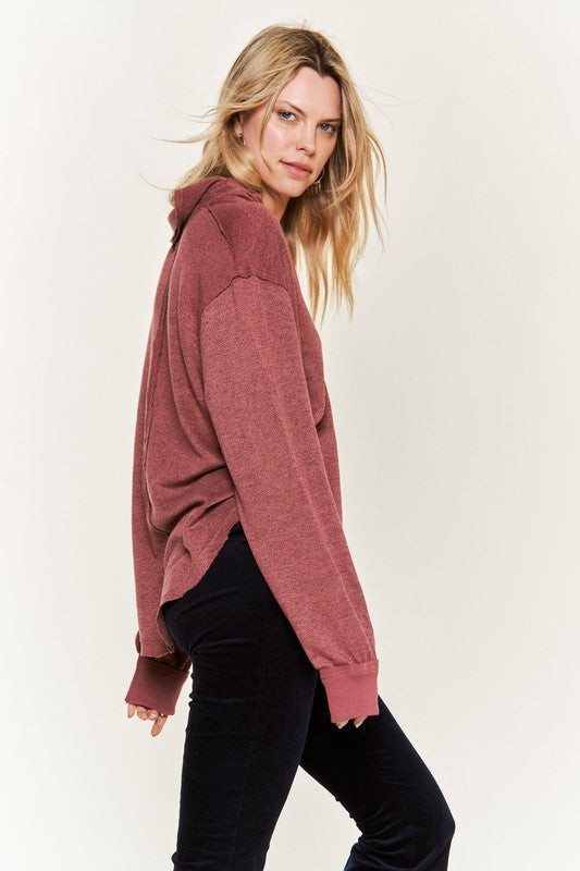 JADE by JANE Deep V-neck Collared Long sleeve Knit Top