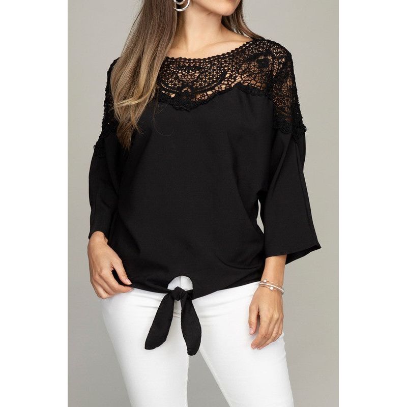 Lace trim blouse with tie