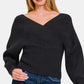 ZENANA Black Cross Wrap Rib Long Sleeve Sweater