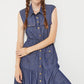 PLUS SLEEVELESS BUTTON DOWN COLLARED DENIM DRESS