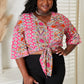 YO Tie Hem V-Neck Three-Quarter Sleeve Blouse