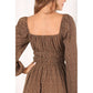 LILOU Square Neck Vintage Puffed Midi Dress