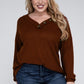 ZENANA Plus Brushed Waffle V-Neck Button Detail Sweater