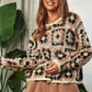 DAVI & DANI Crochet Patchwork Round Neck Pullover Sweater Top