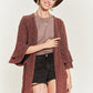 JADE by JANE Women's Red Kimono Glitter Cardigan with Bell Sleeve