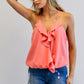 DAVI & DANI Solid V-Neck Sleeveless Ruffle Tank Top