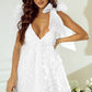 White Applique Tied-Shoulder  V-Neck Mini Cocktail Dress