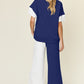 DOUBLE TAKE Full Size Texture Contrast T-Shirt and Wide Leg Pants Set