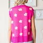 FIRST LOVE Fuchsia Full Size Flower Pattern Round Neck Sweater Vest