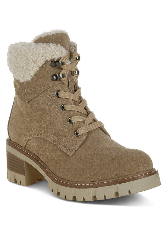 RAG & Co. Madoka Fur Collar Lace-up Snow Ankle Boots