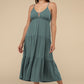 Woven Sweetheart Neckline Tiered Cami Midi Dress