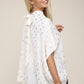 NUVI APPAREL White Batwing Sleeve Mock Neck Blouse