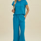 DOUBLE TAKE Full Size Texture Drawstring Short Sleeve Hoodie and Pocketed Pants Set