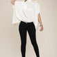 NUVI APPAREL White Batwing Sleeve Mock Neck Blouse