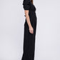 NUVI APPAREL Black V Neck Puff Sleeves Jumpsuit