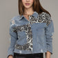 NUVI APPAREL Leopard Patchwork Denim Jacket