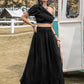 H.R.Z. Ruffled Single Shoulder Western-Boho Top and Slit Skirt Set