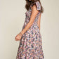 DAVI & DANI Vintage Garden Floral Flutter Smocking Midi Dress
