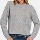 ZENANA Grey Cropped High Low Cable Sweater with Side Slits