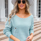 Angel Wings Decor Button Drop Shoulder Knit Top