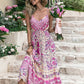 Pink Tassel Printed V-Neck Maxi Dress