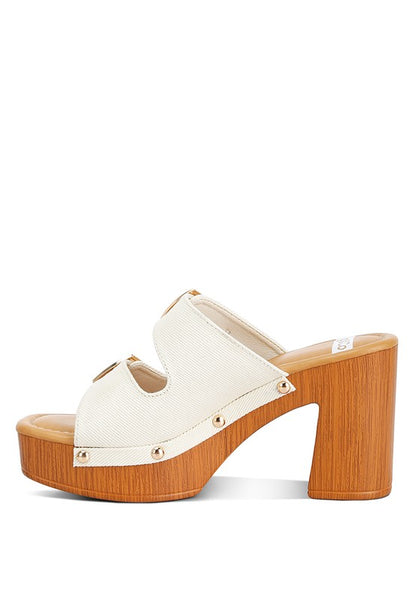 RAG & Co. Sarai Buckle Straps High Block Heel Mules