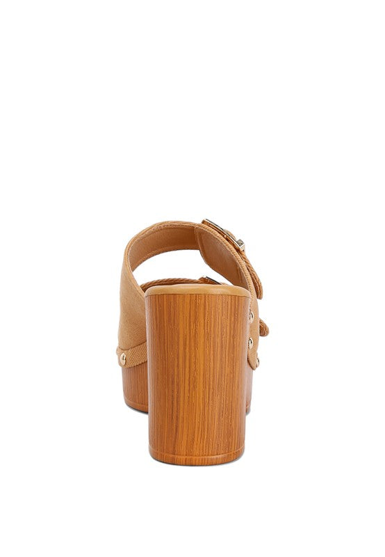 RAG & Co. Sarai Buckle Straps High Block Heel Mules