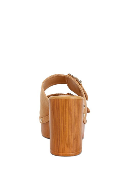 RAG & Co. Sarai Buckle Straps High Block Heel Mules