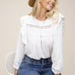 NUVI APPAREL White Swiss dot Ruffle Trim Blouse