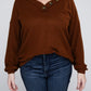ZENANA Plus Brushed Waffle V-Neck Button Detail Sweater