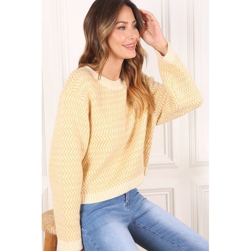 LILOU Herringbone pattern crew neck sweater