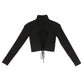 LILOU Black Long Sleeves Mock Neck Lace-up Open Back Top