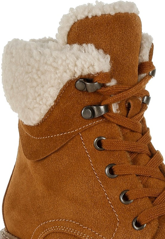 RAG & Co. Madoka Fur Collar Lace-up Snow Ankle Boots