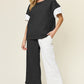 DOUBLE TAKE Full Size Texture Contrast T-Shirt and Wide Leg Pants Set