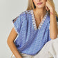 DAVI & DANI Printed Lace V-Neck Short Sleeve Loose Top