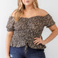 ZENOBIA Plus Size Frill Ruched Off-Shoulder Short Sleeve Blouse