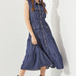 PLUS SLEEVELESS BUTTON DOWN COLLARED DENIM DRESS