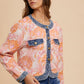 Annie Wear Women's Coral Combo Floral Jacquard Denim Contrast Jacket