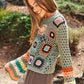 DAVI & DANI Floral Crochet Striped Sleeve Cropped Knit Sweater
