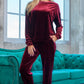 SYNZ Red Velvet Long Sleeve Top and Pants Lounge Set