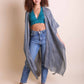 LETO Woven Long Line Tribal Kimono