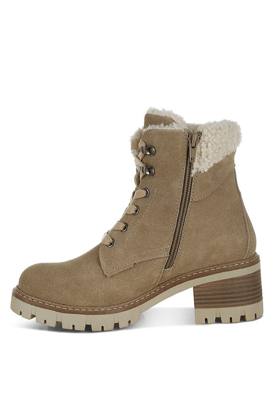 RAG & Co. Madoka Fur Collar Lace-up Snow Ankle Boots