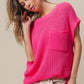 BiBi Patch Fuchsia Pocket Short Sleeve Sweater