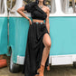 H.R.Z. Ruffled Single Shoulder Western-Boho Top and Slit Skirt Set